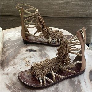 Sam Edelman Nude Suede Fringed Giselle Sandal 7
